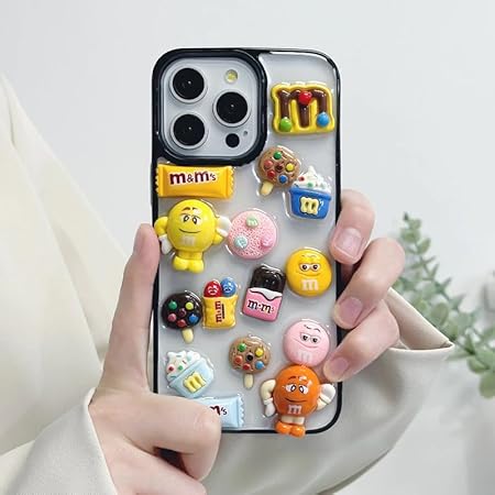 Case Creation for iPhone 16 3D Cartoon Chocolate Candy Phone Case, Luxury New Sugar Coated Chocolate Love Funny Fashion Glitter Cute Colorful Epoxy Hard Cover for Apple iPhone 16 (Transparent Black)