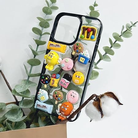 Case Creation for iPhone 16 3D Cartoon Chocolate Candy Phone Case, Luxury New Sugar Coated Chocolate Love Funny Fashion Glitter Cute Colorful Epoxy Hard Cover for Apple iPhone 16 (Transparent Black)
