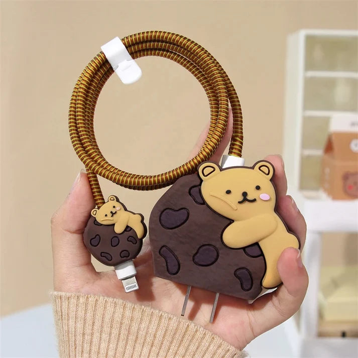 Iphone Charger Case Cover - Cookie Bear - 4 Piece Set (With Wire Protector)Iphone Charger Case Cover - Cookie Bear - 4 Piece Set (With Wire Protector)