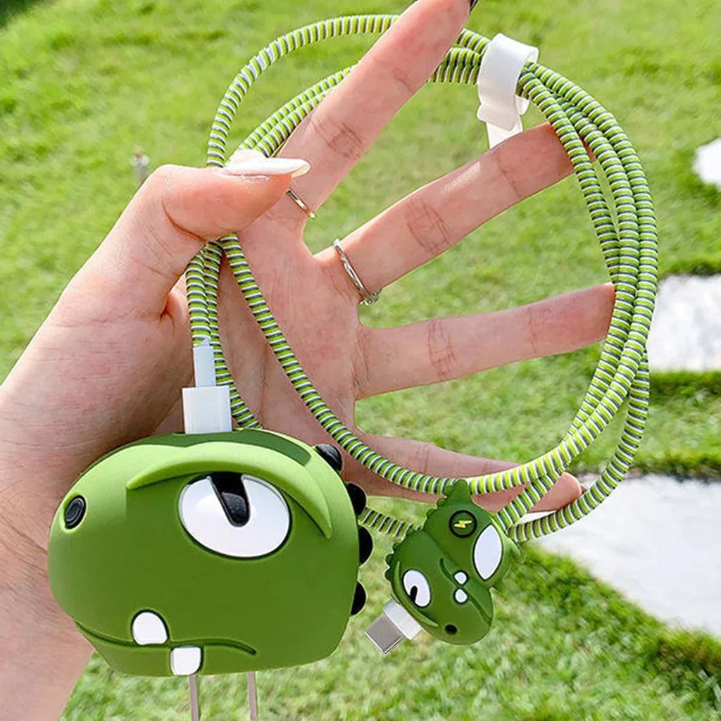 Iphone Charger Case Cover - Green Dragon - 4 Piece Set (With Wire Protector)