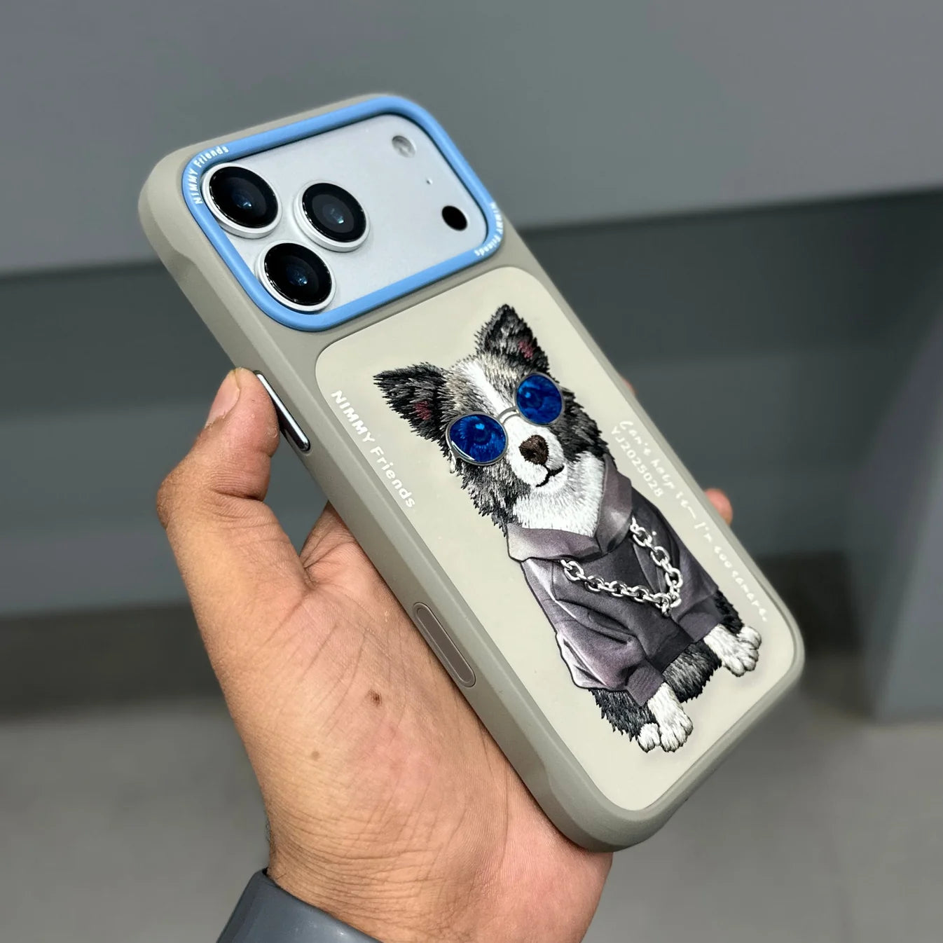 NIMMY DOG CHAIN CASE-GREY BLUE iPHONE 17 PRO AND 17 PRO MAX