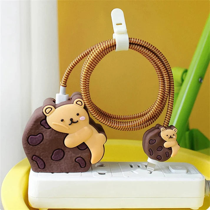 Iphone Charger Case Cover - Cookie Bear - 4 Piece Set (With Wire Protector)Iphone Charger Case Cover - Cookie Bear - 4 Piece Set (With Wire Protector)