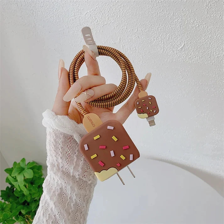 Iphone Charger Case Cover - Popsicles - 4 Piece Set (With Wire Protector)