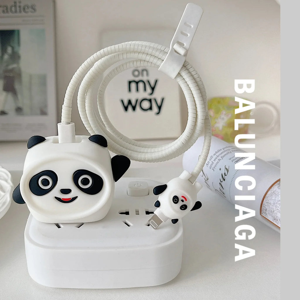Iphone Charger Case Cover - Panda - 4 Piece Set (With Wire Protector)