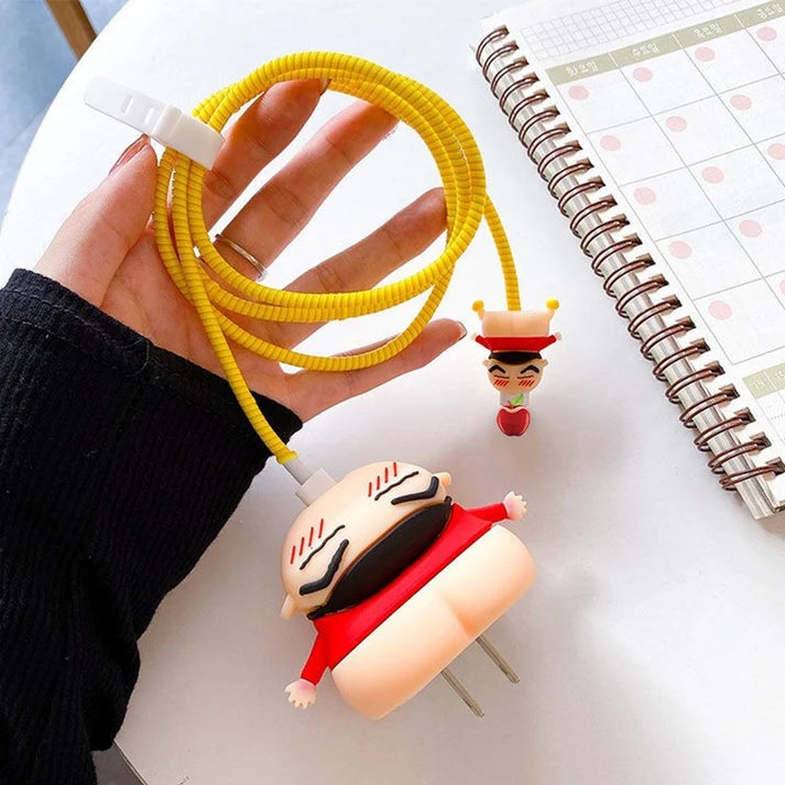 Iphone Charger Case Cover - Shinchan Red - 4 Piece Set (With Wire Protector)