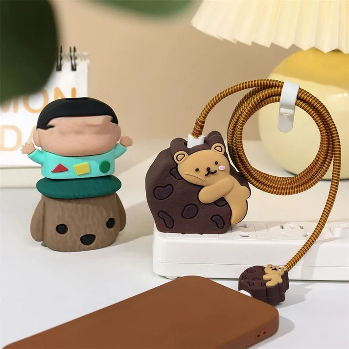 Iphone Charger Case Cover - Cookie Bear - 4 Piece Set (With Wire Protector)Iphone Charger Case Cover - Cookie Bear - 4 Piece Set (With Wire Protector)
