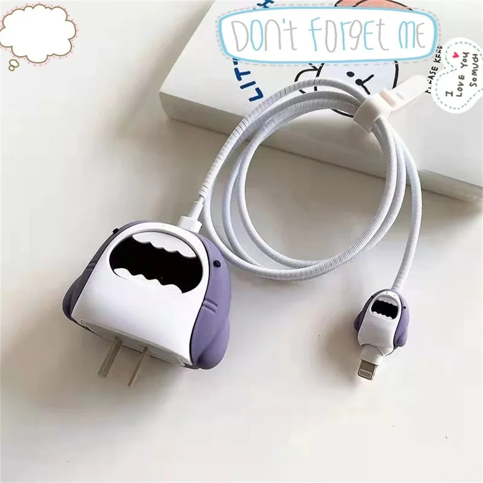 Iphone Charger Case Cover - Shark - Grey - 4 Piece Set (With Wire Protector)