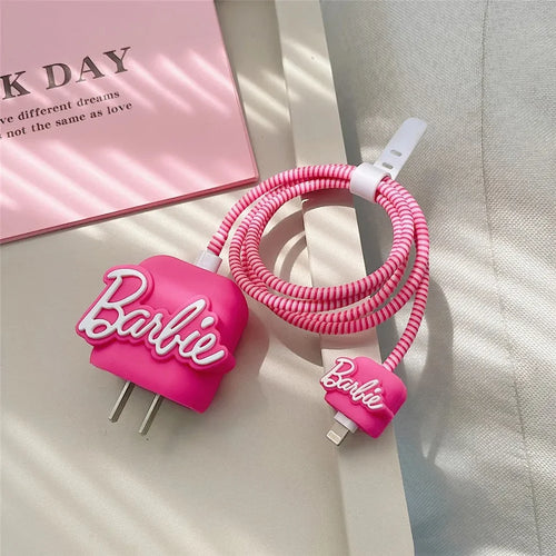 Iphone Charger Case Cover - Barbie - 4 Piece Set (With Wire Protector)