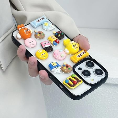 Case Creation for iPhone 16 3D Cartoon Chocolate Candy Phone Case, Luxury New Sugar Coated Chocolate Love Funny Fashion Glitter Cute Colorful Epoxy Hard Cover for Apple iPhone 16 (Transparent Black)