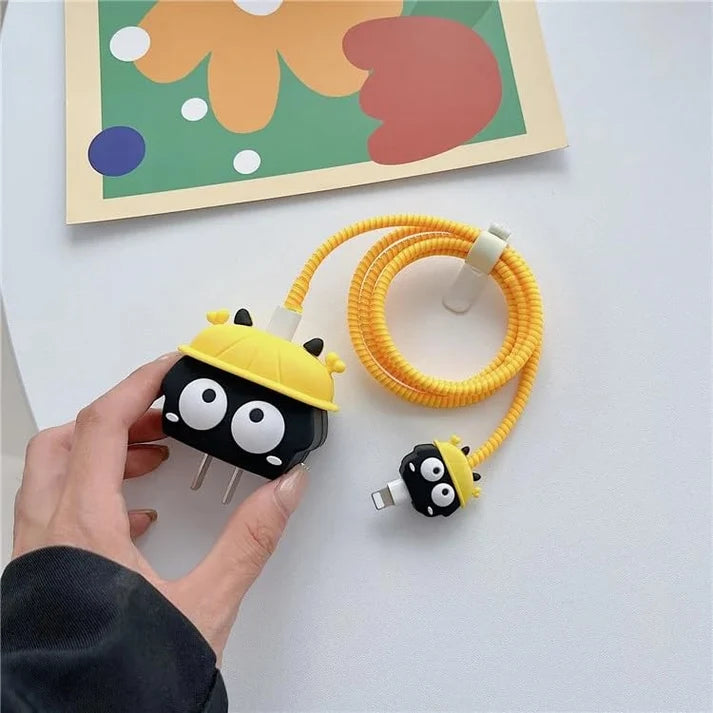 Iphone Charger Case Cover - Yellow Hat - 4 Piece Set (With Wire Protector)