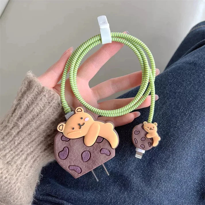 Iphone Charger Case Cover - Cookie Bear - 4 Piece Set (With Wire Protector)Iphone Charger Case Cover - Cookie Bear - 4 Piece Set (With Wire Protector)