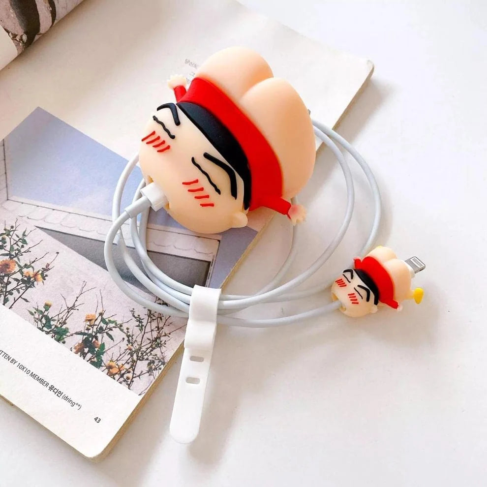 Iphone Charger Case Cover - Shinchan Red - 4 Piece Set (With Wire Protector)