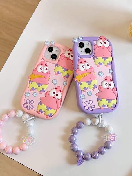 Fekra Silicone Case 3D Cartoon Soft Cover For iPhone 15 Pro max| 15 Pro| 15| 14 Pro Max| 14 Pro| 14/13 | 13 Pro max| 13 Pro| 12 Pro max | 11 Pro max| 11 Drop-proof (patrick Pink, iPhone 14 pro max)