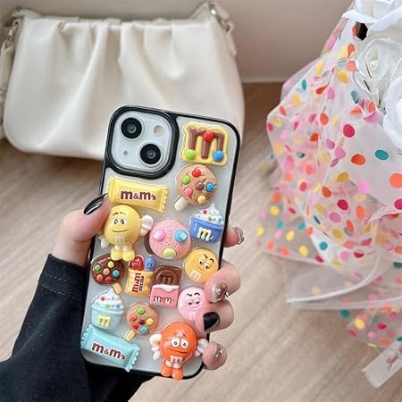 Case Creation for iPhone 16 3D Cartoon Chocolate Candy Phone Case, Luxury New Sugar Coated Chocolate Love Funny Fashion Glitter Cute Colorful Epoxy Hard Cover for Apple iPhone 16 (Transparent Black)