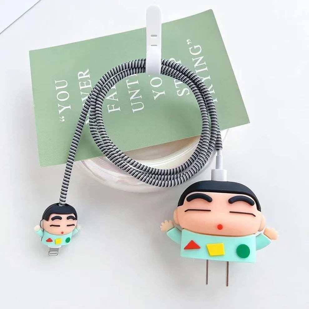Iphone Charger Case Cover - Shinchan - 4 Piece Set (With Wire Protector)