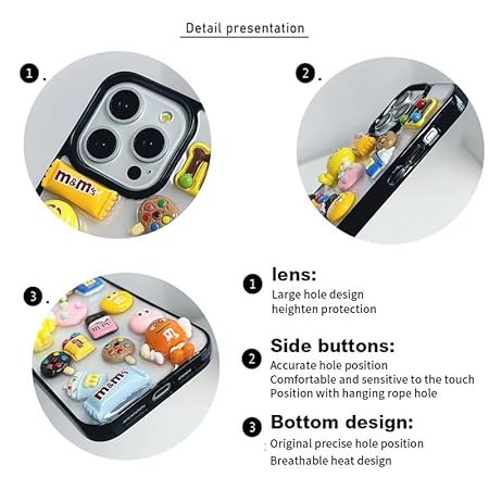 Case Creation for iPhone 16 3D Cartoon Chocolate Candy Phone Case, Luxury New Sugar Coated Chocolate Love Funny Fashion Glitter Cute Colorful Epoxy Hard Cover for Apple iPhone 16 (Transparent Black)