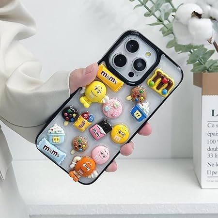 Case Creation for iPhone 16 3D Cartoon Chocolate Candy Phone Case, Luxury New Sugar Coated Chocolate Love Funny Fashion Glitter Cute Colorful Epoxy Hard Cover for Apple iPhone 16 (Transparent Black)