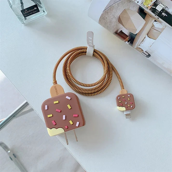 Iphone Charger Case Cover - Popsicles - 4 Piece Set (With Wire Protector)