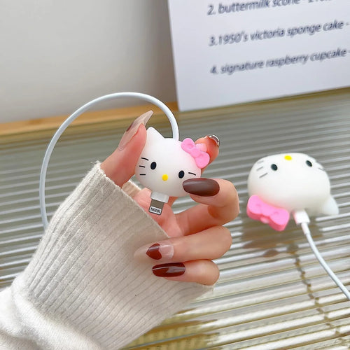Iphone Charger Case Cover - Cute Kitty - 4 Piece Set (With Wire Protector)