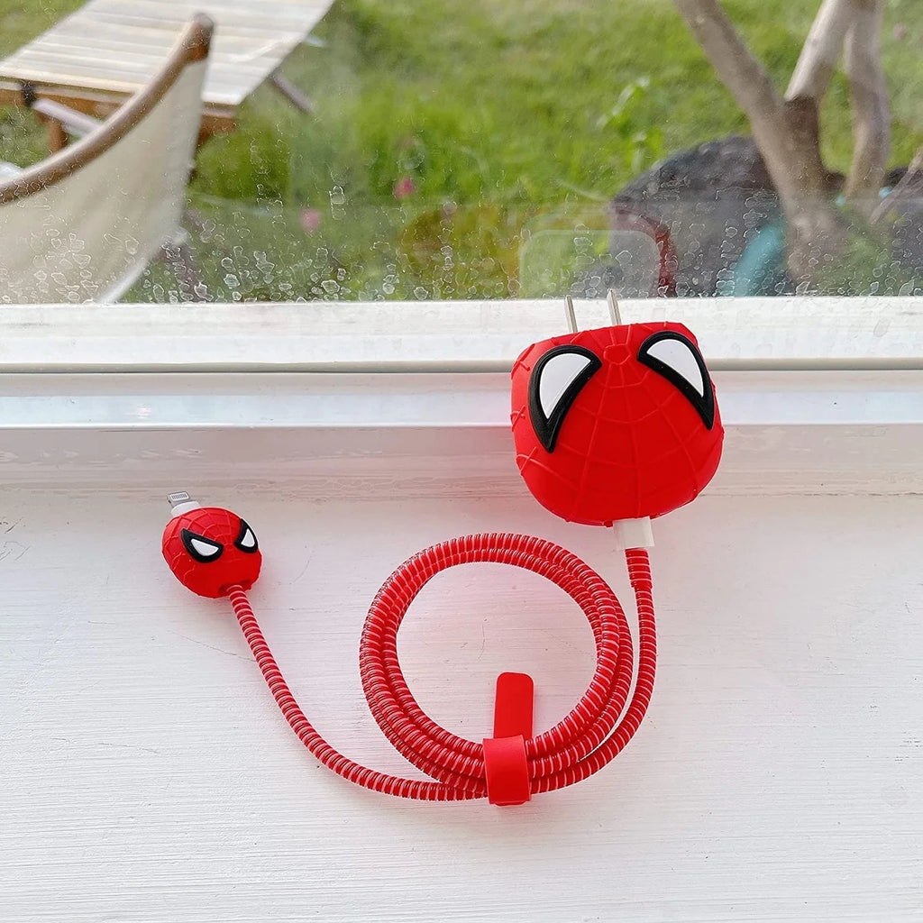 Iphone Charger Case Cover - Spiderman - 4 Piece Set (With Wire Protector)