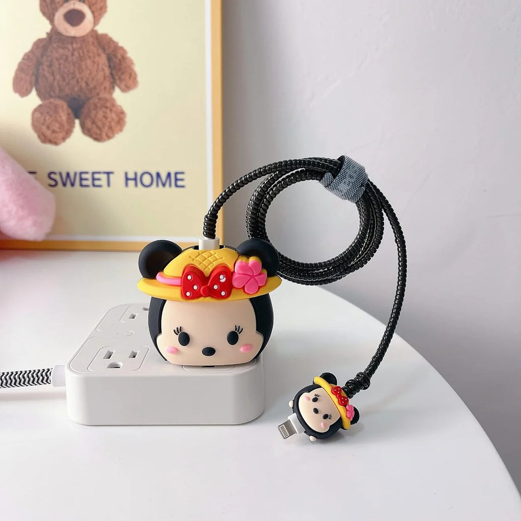 Iphone Charger Case Cover - Minnie Mouse Red Bow - 4 Piece Set (With Wire Protector)