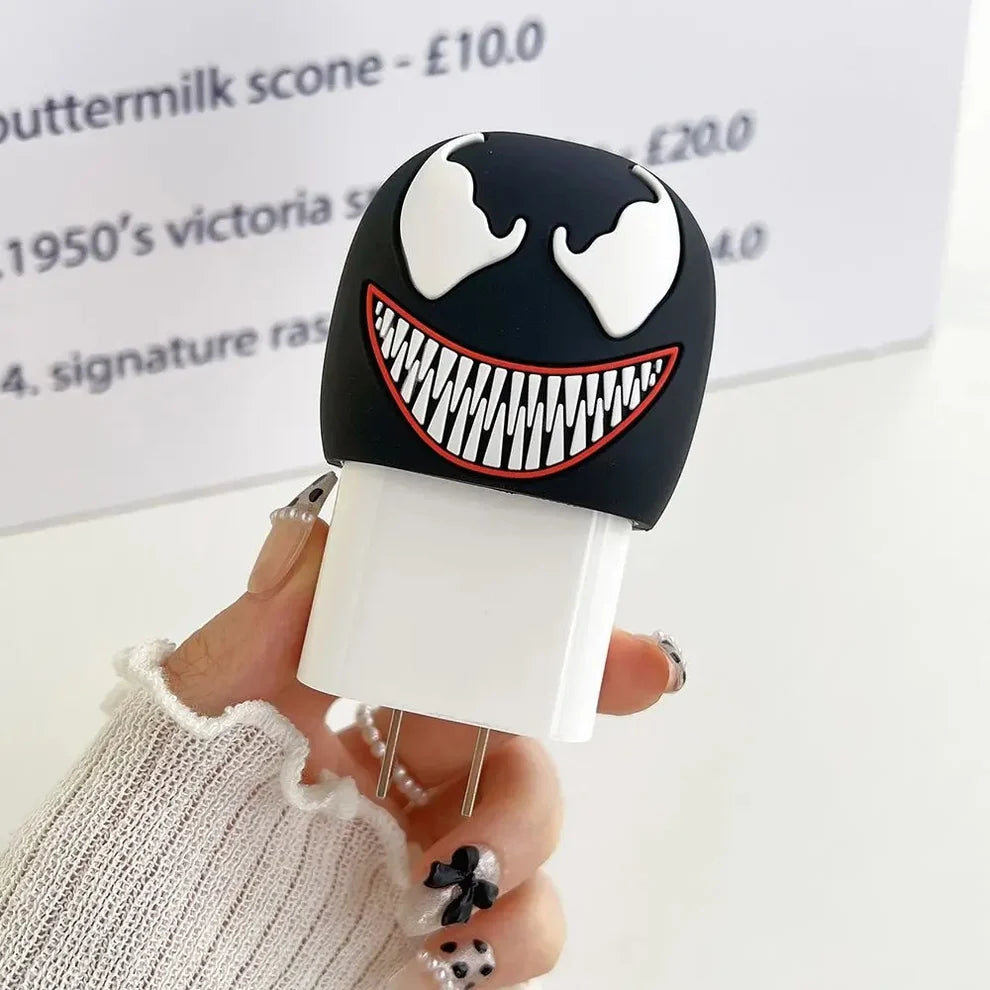 Iphone Charger Case Cover - Marvel Venom - 4 Piece Set (With Wire Protector)