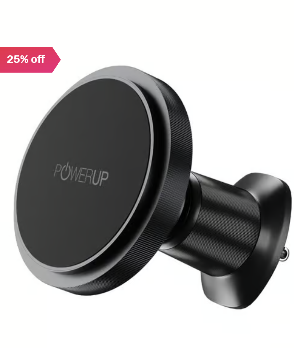 Powerup Magsafe Car Mount Charger, Air Vent Magnetic Wireless Phone Charger - Black