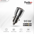 95W Dual Port Turbo Vision Car Charger with USB-C @ 65W PD 3.0 Output & USB-A @ 30W QC 3.0 Output Pots (Black)