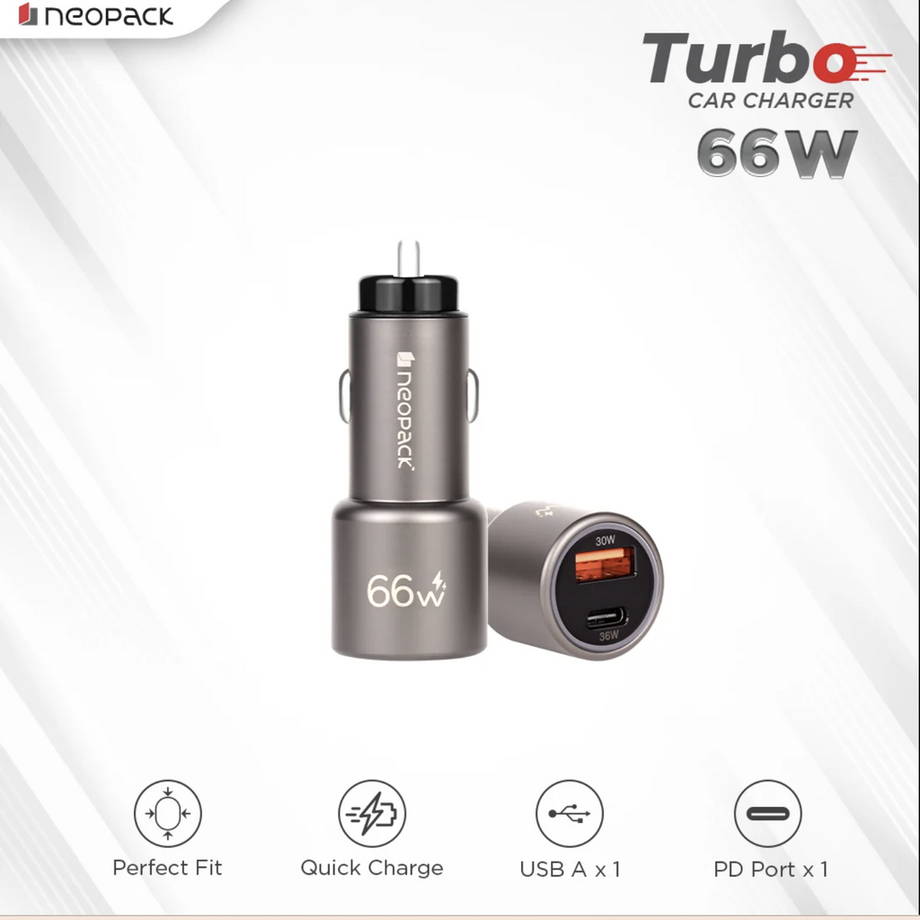 66W Dual Port QC 3.0 Turbo Car Charger with USB-C @ 36W & USB-A @ 30W (Space Grey)
