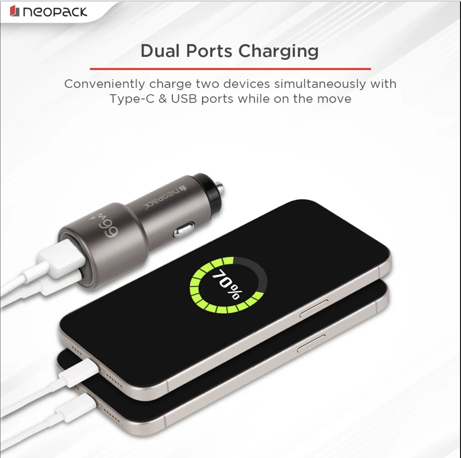 66W Dual Port QC 3.0 Turbo Car Charger with USB-C @ 36W & USB-A @ 30W (Space Grey)