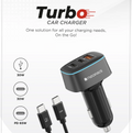 95W Multiport Metal Edition Turbo Car Charger with 1.5M USB-C to C Cable (Black)