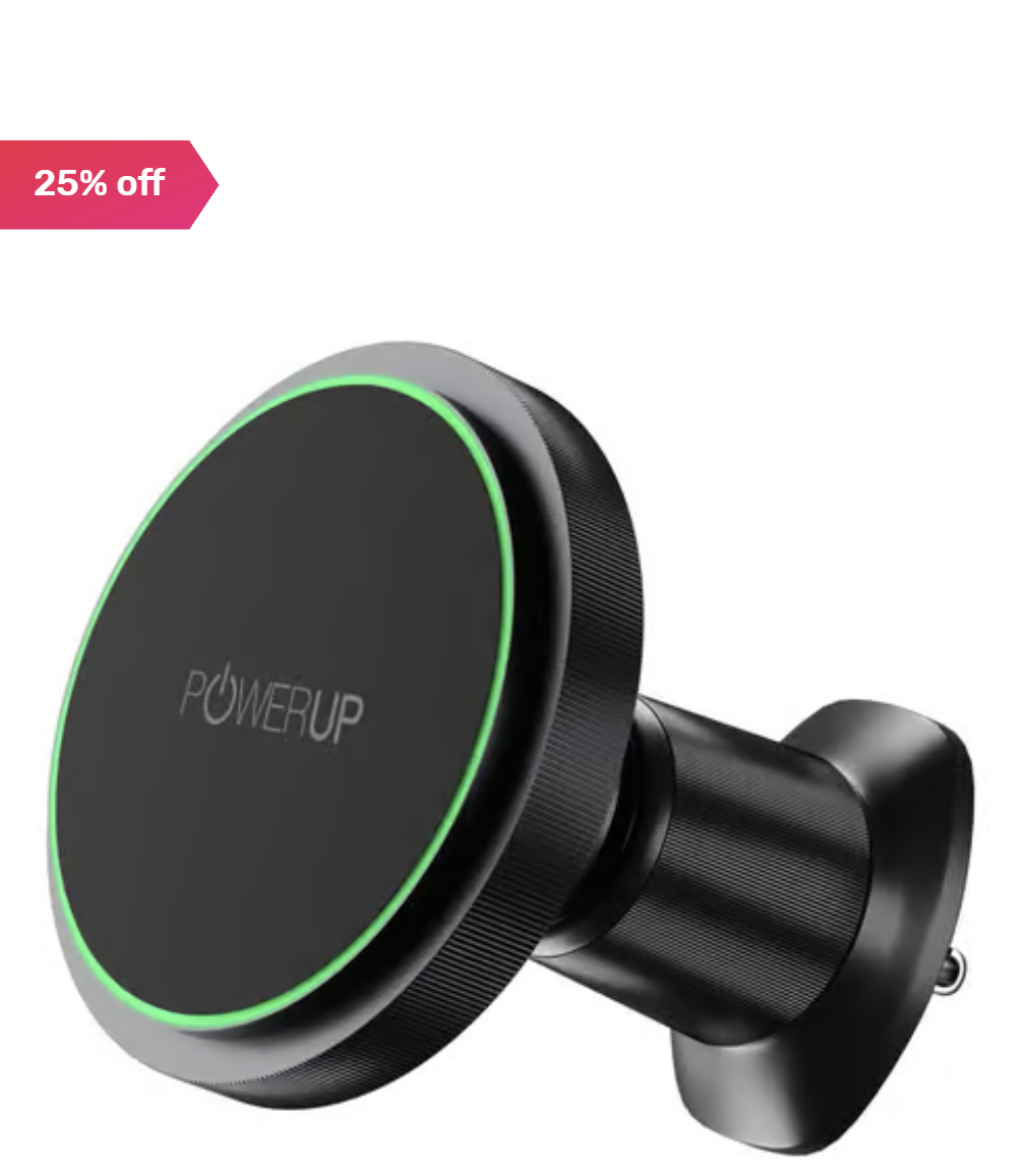 Powerup Magsafe Car Mount Charger, Air Vent Magnetic Wireless Phone Charger - Black