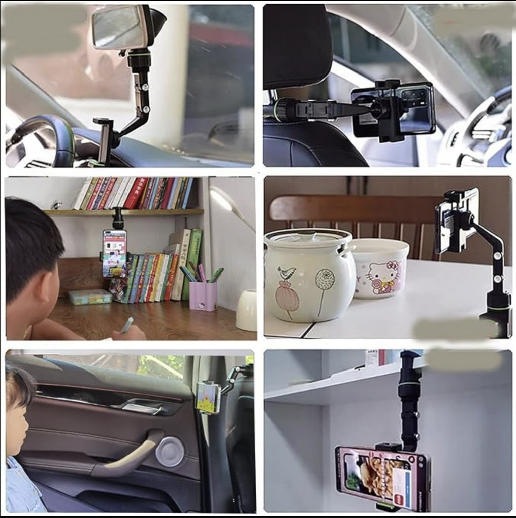 Rearview Mirror Phone Holder for Car, 360° Car Mirror Bracket, All Universal Mobile Phones & GPS Holder, Rotatable Retractable Cell Phone Automobile Cradles for Vehicles