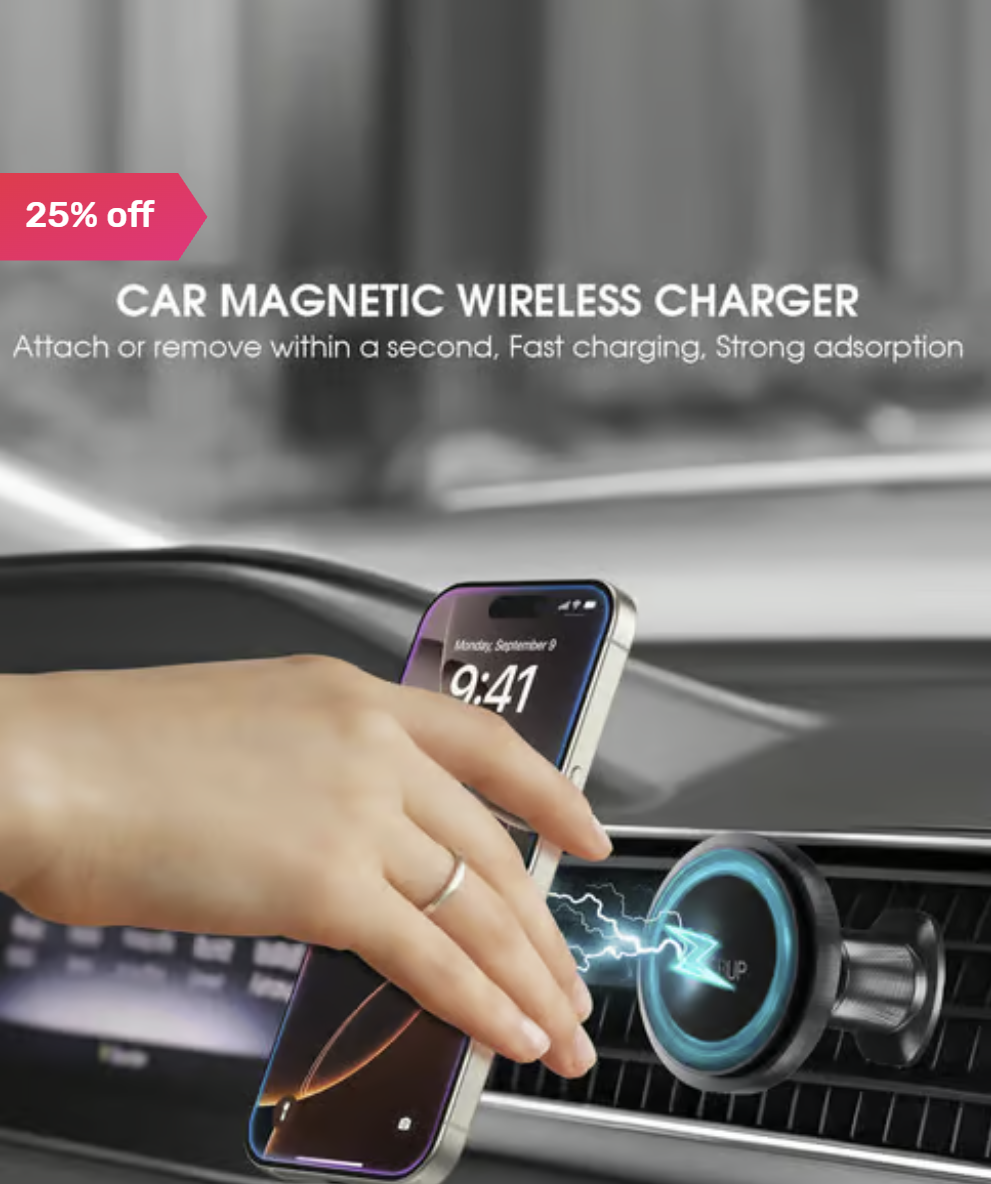 Powerup Magsafe Car Mount Charger, Air Vent Magnetic Wireless Phone Charger - Black