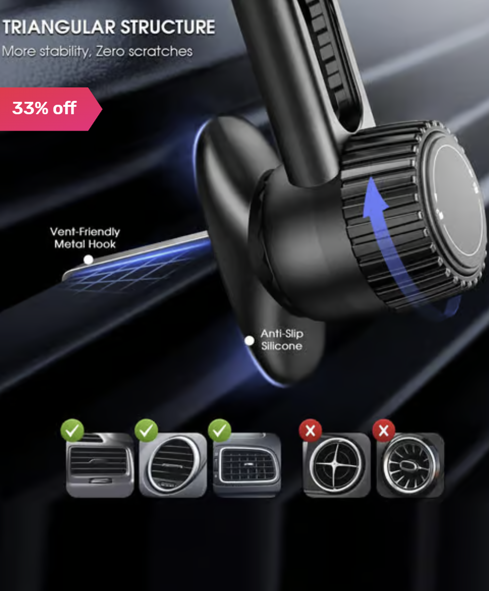 Powerup Magnetic Car Mount with 360¿ Rotation, Phone Holders for Car - Black