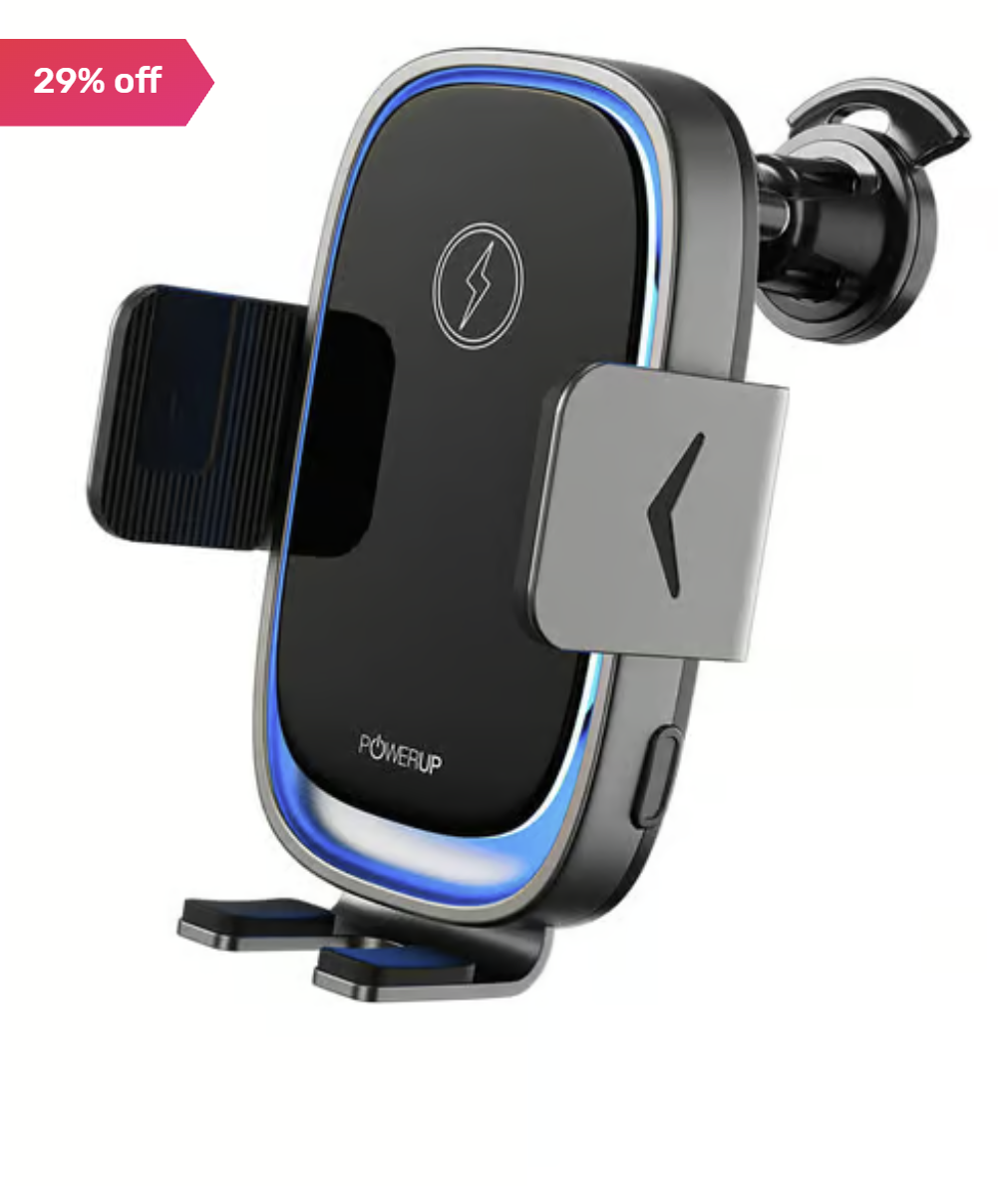 Powerup Magsafe Auto Clamp Charger, Air Vent Magnetic 15W Fast Phone Charger - Black