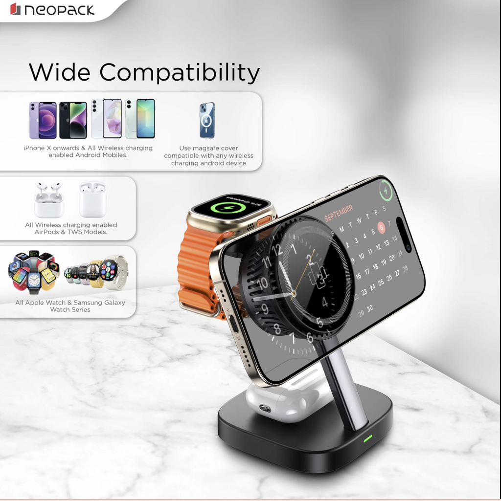 ICEMag 3in1 Wireless Charger Qi2 with Cryocore Cooling Technology, 22.5W Fast Charging (Black)