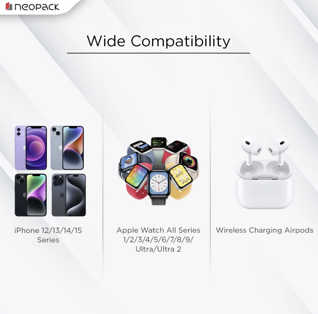 3 IN One Wireless Charging Stand 15W Compatible With iPhone, Apple Watch & Airpod (Silver)