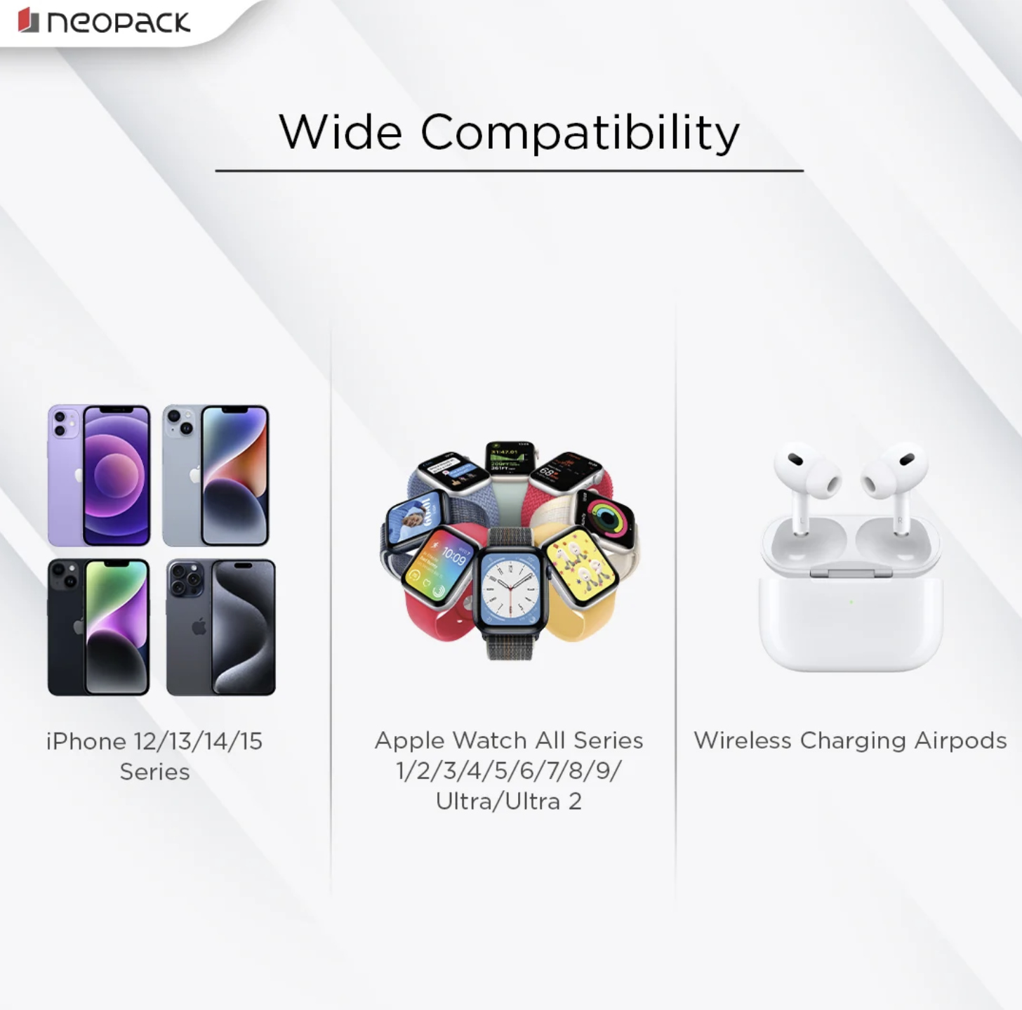 3 IN One Wireless Charging Stand 15W Compatible With iPhone, Apple Watch & Airpod (Silver)