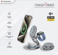 Transformer 3IN1 Wireless Charger Qi2 22.5W Compatible with iPhone, Apple Watch & Airpod (Grey)