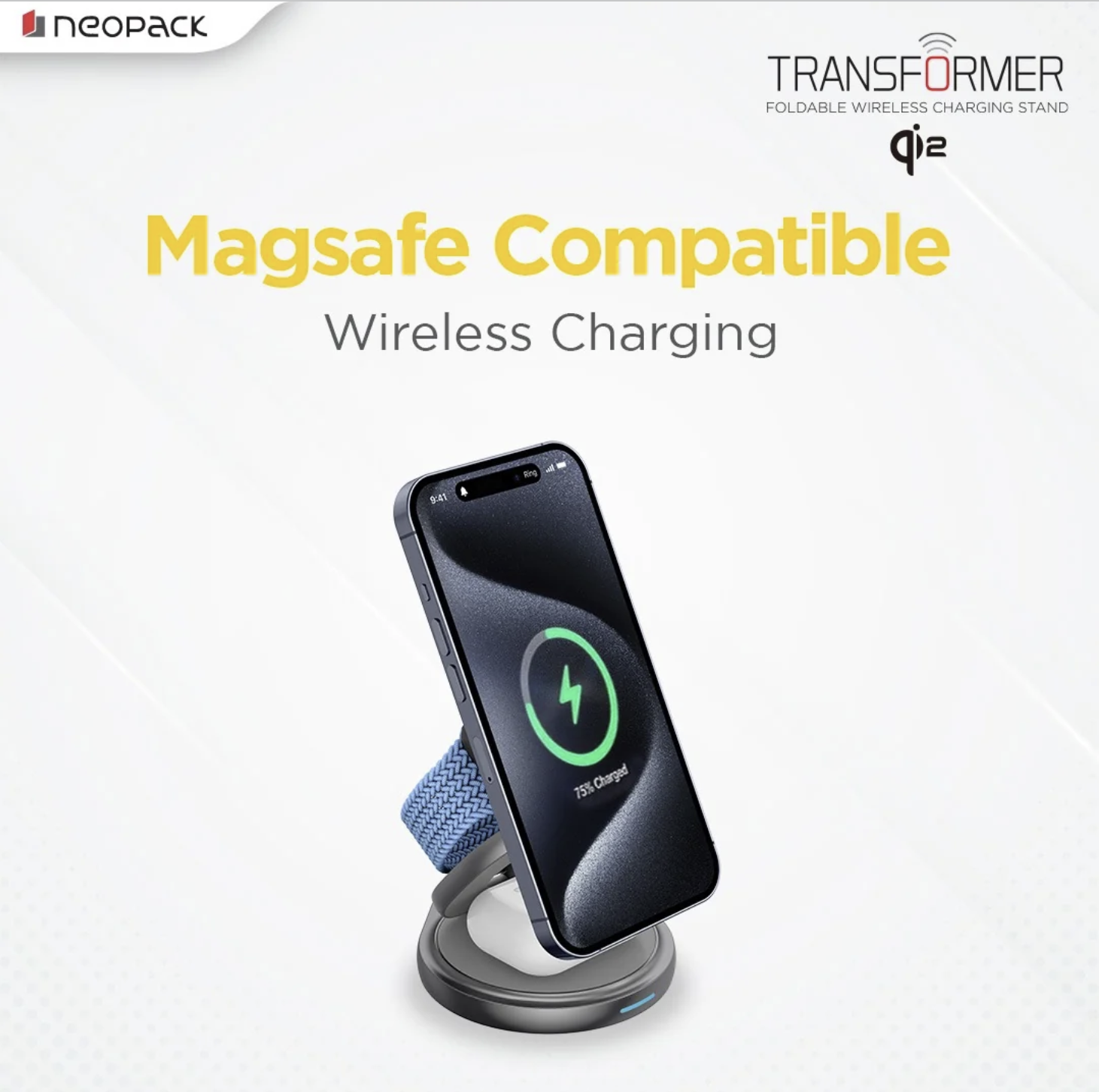 Transformer 3IN1 Wireless Charger Qi2 22.5W Compatible with iPhone, Apple Watch & Airpod (Grey)