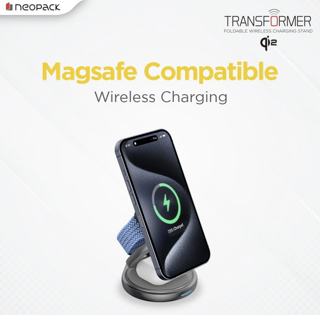 Transformer 3IN1 Wireless Charger Qi2 22.5W Compatible with iPhone, Apple Watch & Airpod (Grey)