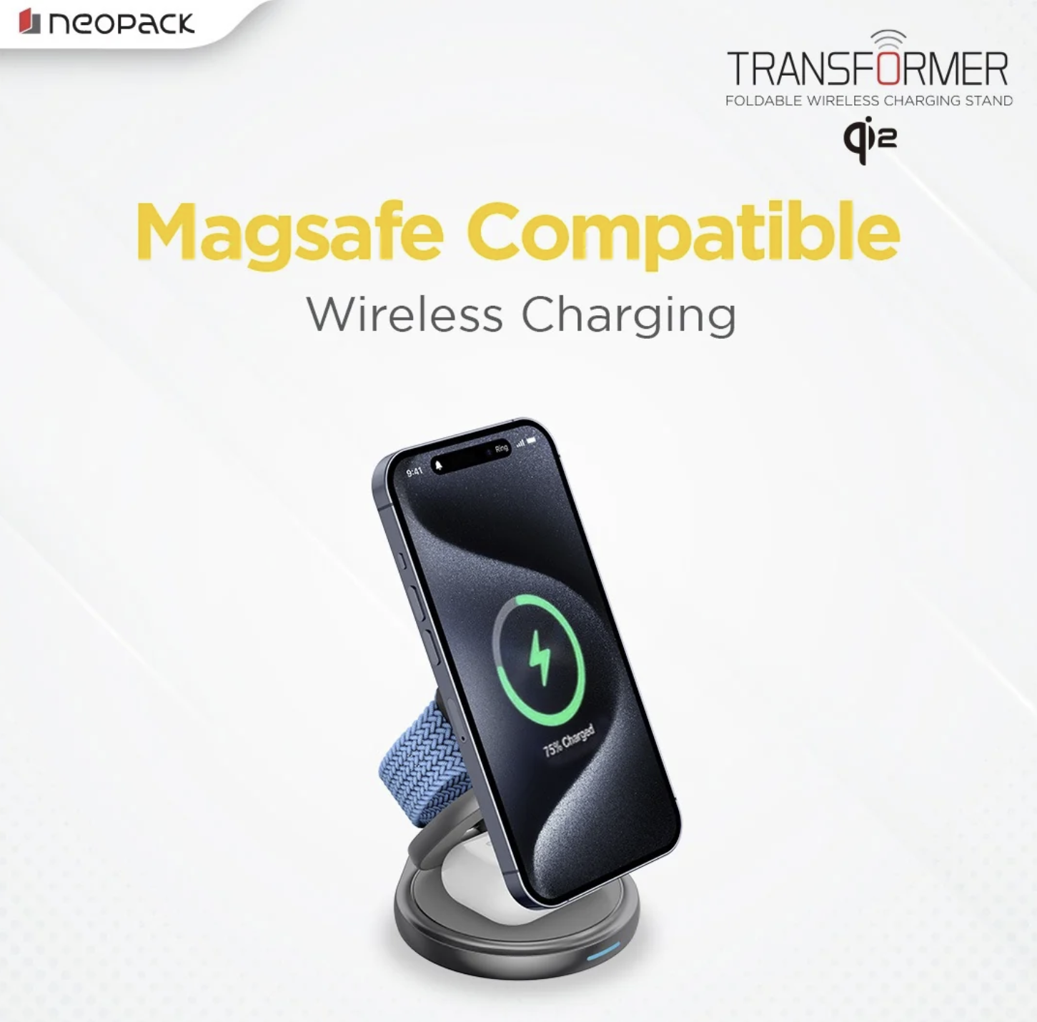 Transformer 3IN1 Wireless Charger Qi2 22.5W Compatible with iPhone, Apple Watch & Airpod (Grey)