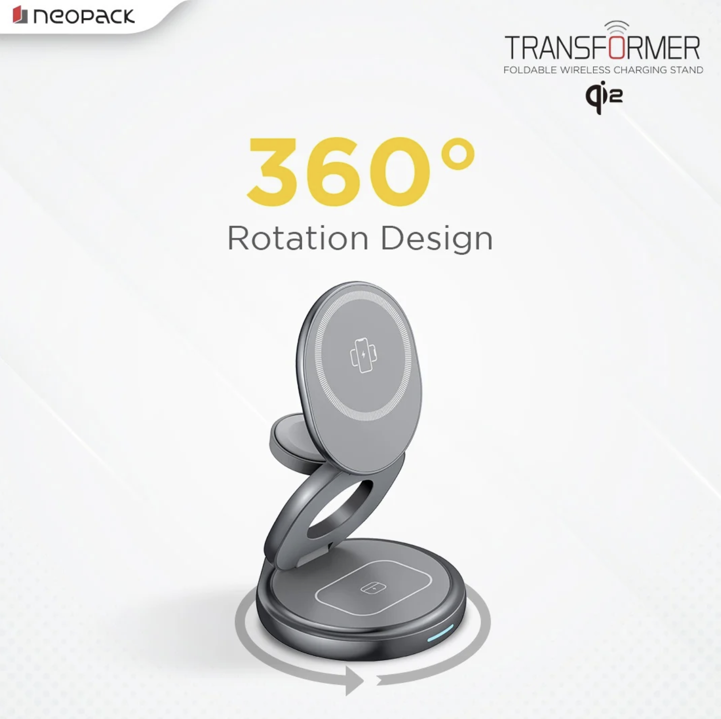 Transformer 3IN1 Wireless Charger Qi2 22.5W Compatible with iPhone, Apple Watch & Airpod (Grey)