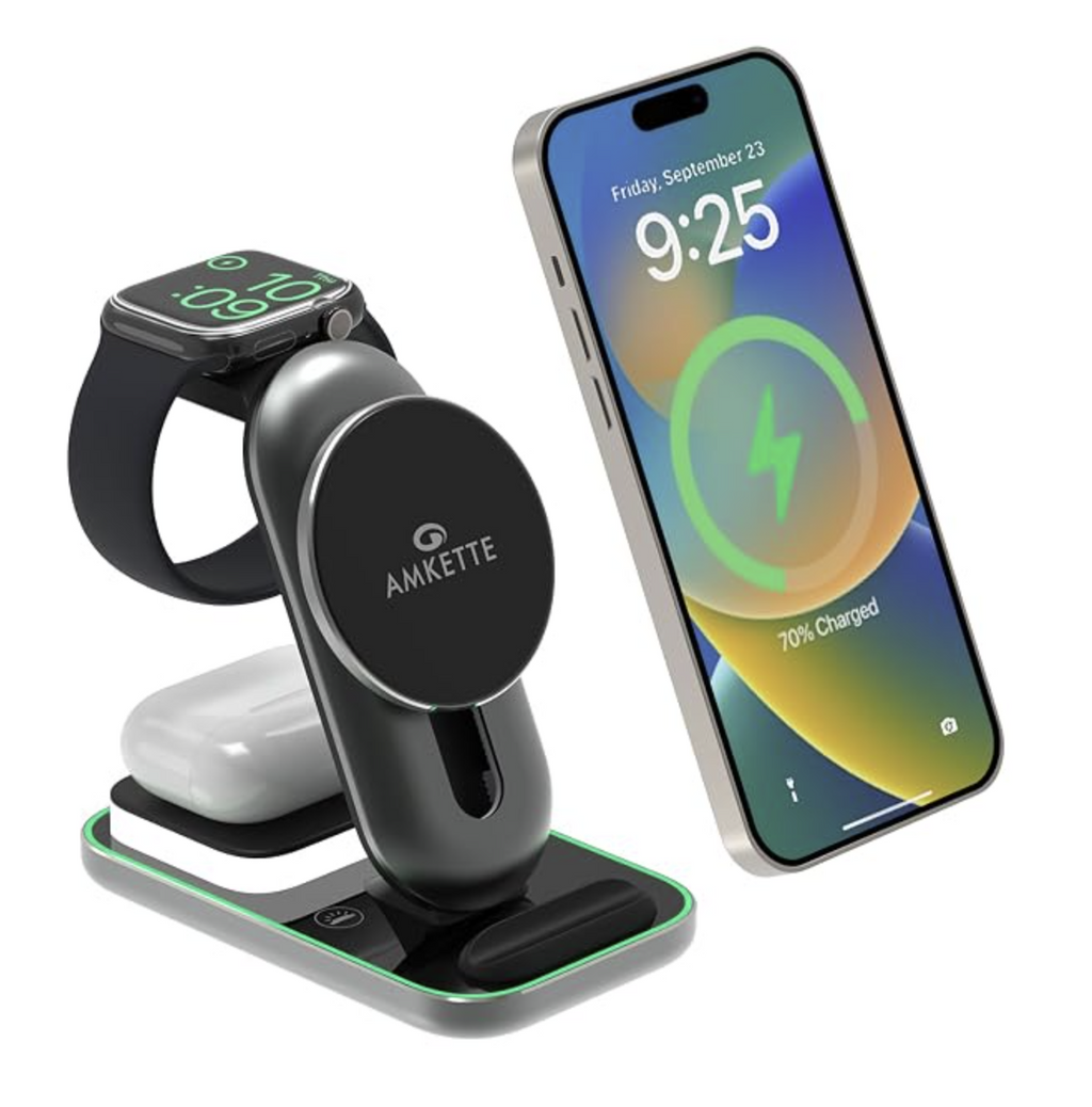Amkette Powerpro Air 900 23W 3-in-1 Magsafe Wireless Charger for iPhone | Compatible with 16, 15, 14, 13, 12 Series | Airpods 4Th, 3Rd, 2Nd Gen/Pro, Pro2 | Apple Watch 10/9/8/7/6/5/4/ SE/Ultra, Grey Visit the Amkette Store