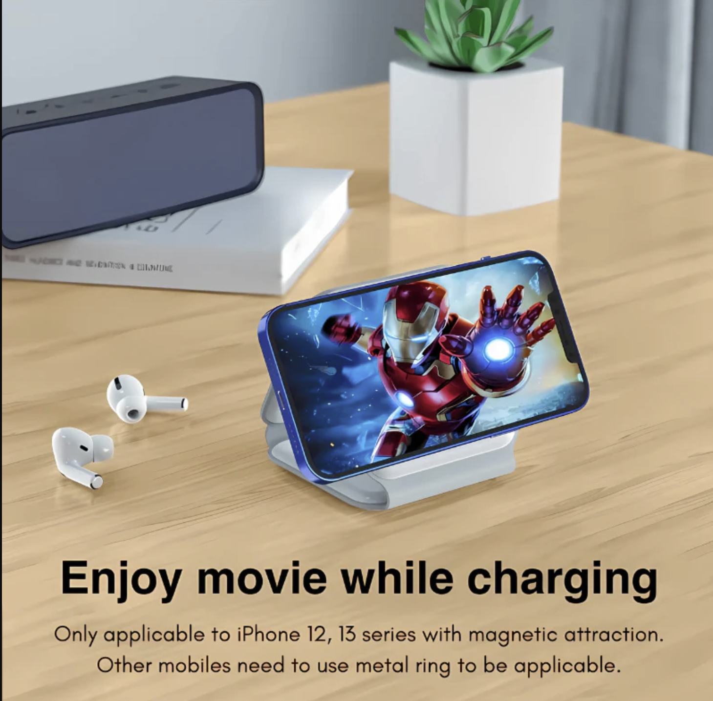 MagTrio: 3-in-1 Foldable MagSafe & Qi2 Compatible Wireless Charger with 15W Fast Charging for iPhone, AirPods & Apple Watch