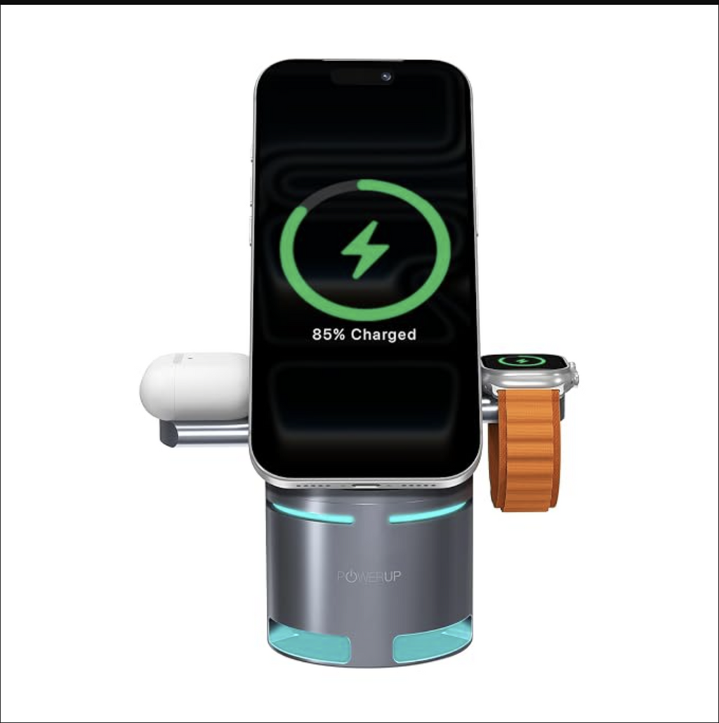 POWERUP by GRIPP Multi-Functional 3IN1 Wireless Charger with Bluetooth Speaker, 15W Fast Charging, 5W Bluetooth Surround Sound Speaker, Strong Mag-Safe Alignment for iPhone, AirPods &