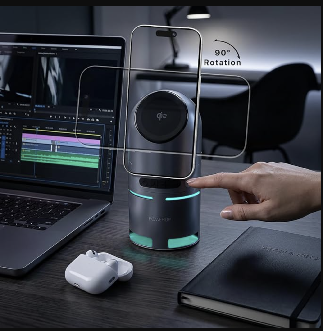 POWERUP by GRIPP Multi-Functional 3IN1 Wireless Charger with Bluetooth Speaker, 15W Fast Charging, 5W Bluetooth Surround Sound Speaker, Strong Mag-Safe Alignment for iPhone, AirPods &