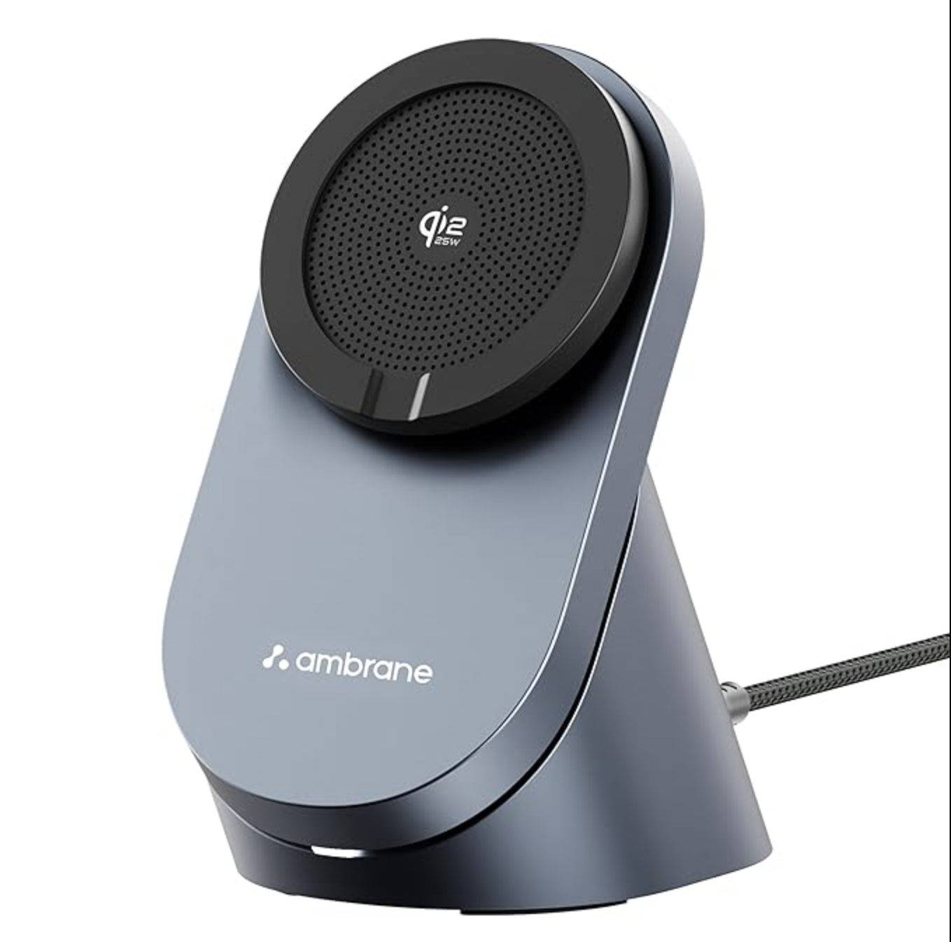 Ambrane 25W Qi2.2 Magsafe Wireless Charger with Stand & Heat Control Mechanism, Perfect for Table, Fast Charge 40% in Just 30 Mins Wirelessly for iPhone 12-17 All Models (AerosynQ 4, Grey)