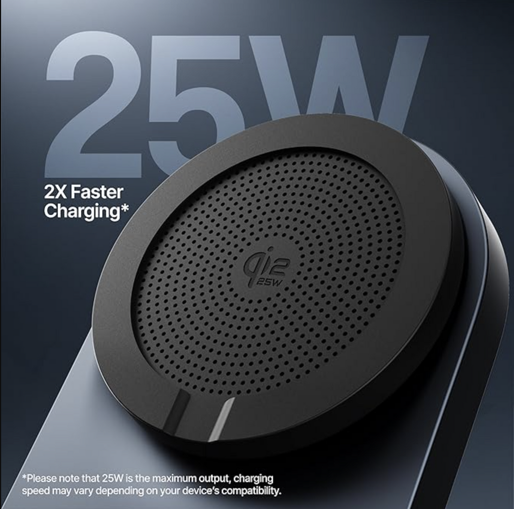 Ambrane 25W Qi2.2 Magsafe Wireless Charger with Stand & Heat Control Mechanism, Perfect for Table, Fast Charge 40% in Just 30 Mins Wirelessly for iPhone 12-17 All Models (AerosynQ 4, Grey)